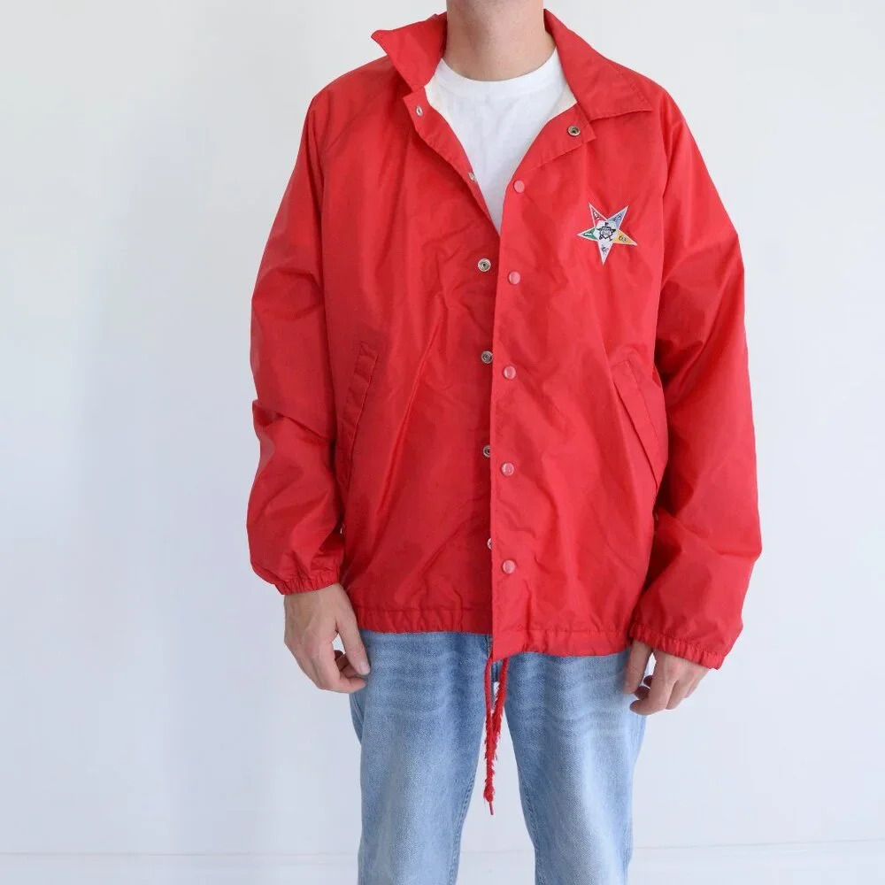 VTG Avon Sportswear Red Button Up Nylon Cotton Line Windbreaker Varsity Jacket